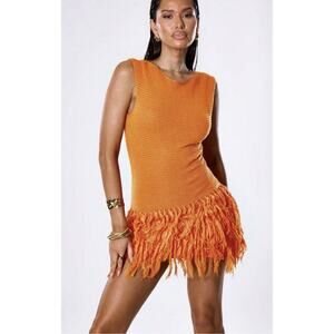 Shein Musera Orange Knit Tassel Beach Festival Summer Dress Medium